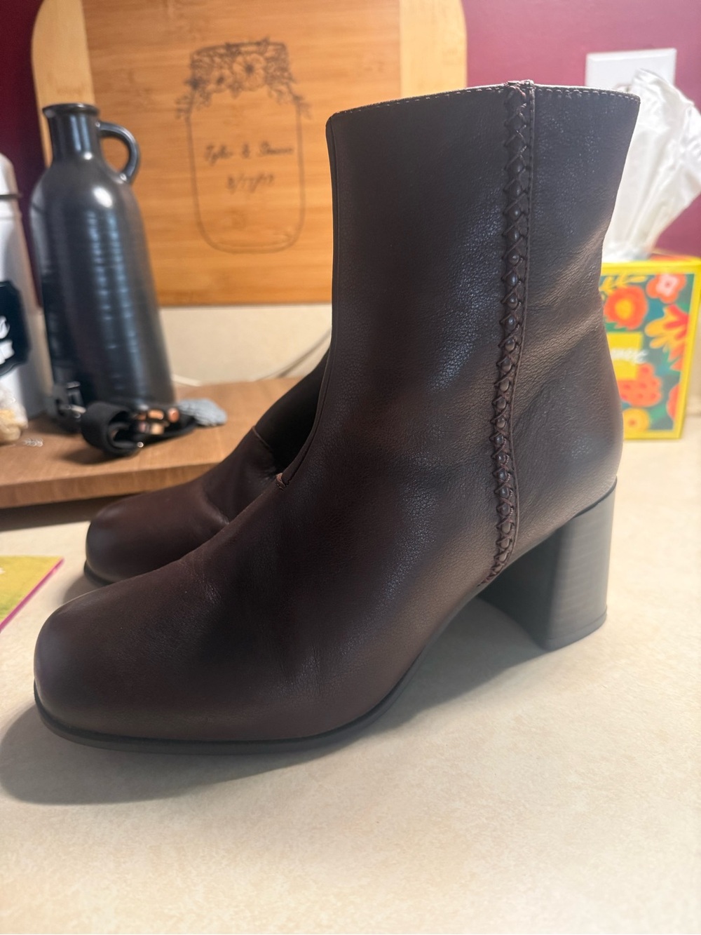 Clarks Dark Brown Leather Block Heel Ankle Boots